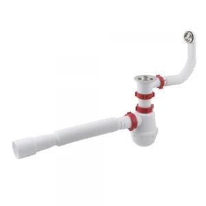 Сифон для мийки Polmark 1 1/2"x40 з різьбовим випуском 40x40/50 і гибким переливом PM 40 SF 20 04