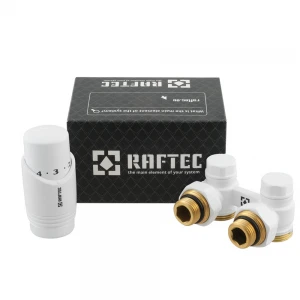Термокомплект нижнего подключения угловой с термоголовкой Raftec WHITE DAHU11-W