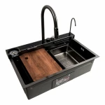 Кухонна мийка чорна Platinum Handmade "ВОДОСПАД" PLATINUM 75×46D PVD