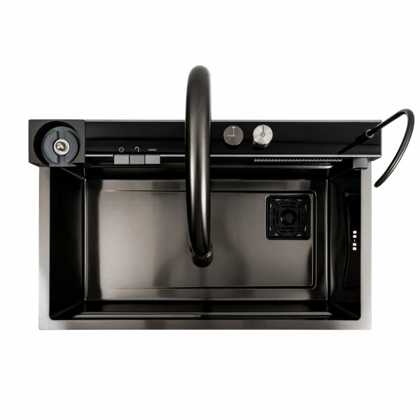 Кухонна мийка чорна Platinum Handmade "ВОДОСПАД" PLATINUM 75×46D PVD