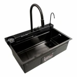 Кухонна мийка чорна Platinum Handmade "ВОДОСПАД" PLATINUM 75×46D PVD