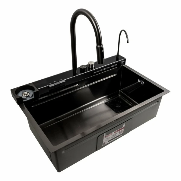 Кухонна мийка чорна Platinum Handmade "ВОДОСПАД" PLATINUM 75×46D PVD