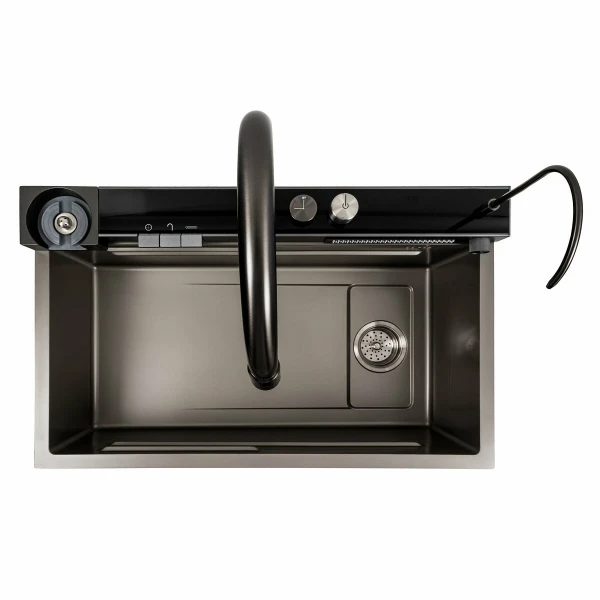 Кухонна мийка сіра Platinum Handmade "ВОДОСПАД" PLATINUM 75×46D PVD