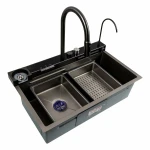 Кухонна мийка сіра Platinum Handmade "ВОДОСПАД" PLATINUM 75×46D PVD