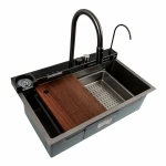 Кухонна мийка сіра Platinum Handmade "ВОДОСПАД" PLATINUM 75×46D PVD