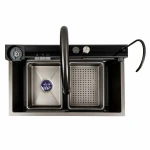 Кухонна мийка сіра Platinum Handmade "ВОДОСПАД" PLATINUM 75×46D PVD