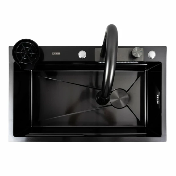 Кухонна мийка чорна Platinum Handmade "Водоспад" PLATINUM PVD CM 75×46A