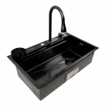 Кухонна мийка чорна Platinum Handmade "Водоспад" PLATINUM PVD CM 75×46A