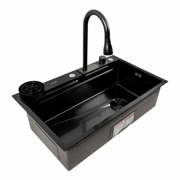 Кухонна мийка чорна Platinum Handmade "Водоспад" PLATINUM PVD CM 75×46A