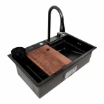 Кухонна мийка чорна Platinum Handmade "Водоспад" PLATINUM PVD CM 75×46A