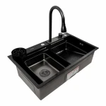 Кухонна мийка чорна Platinum Handmade "Водоспад" PLATINUM PVD CM 75×46A