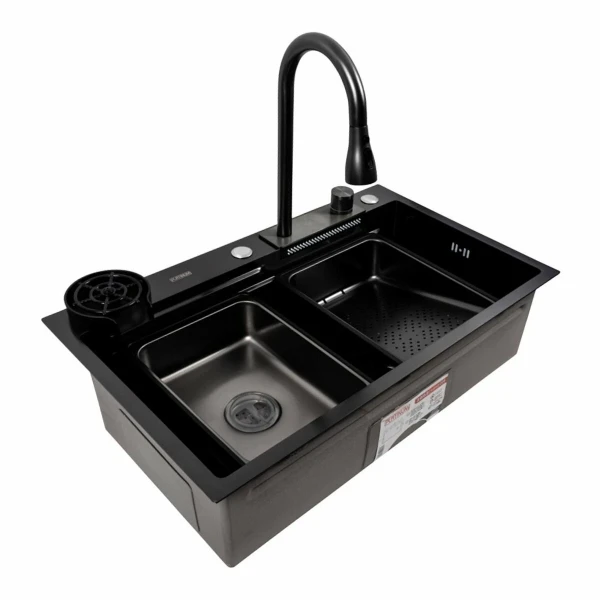 Кухонна мийка чорна Platinum Handmade "Водоспад" PLATINUM PVD CM 75×46A