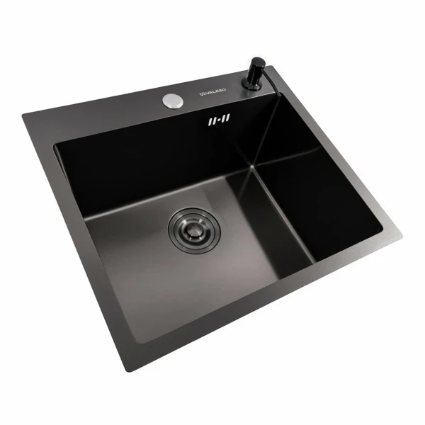 Кухонна мийка 50*45 PVD чорна VALESO Handmade (сифон круглий, 3,0/0,8)