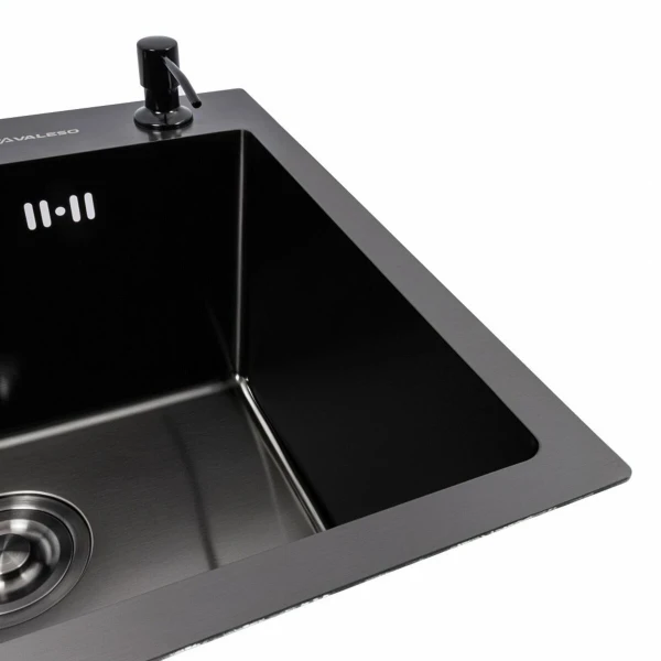 Кухонна мийка 50*45 PVD чорна VALESO Handmade (сифон круглий, 3,0/0,8)