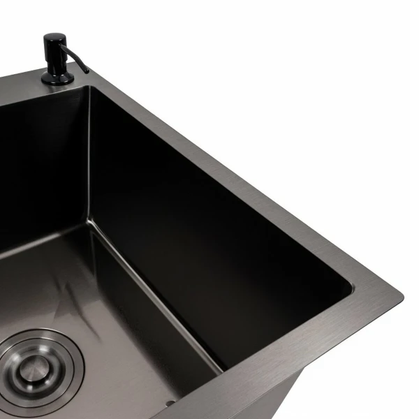 Кухонна мийка CM 78*50 R чорна PVD VALESO Handmade (круглий сифон 3,0/0,8)