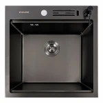 Мийка кухонна Valeso 50×50 см PVD чорна Handmade з підставкою для ножів