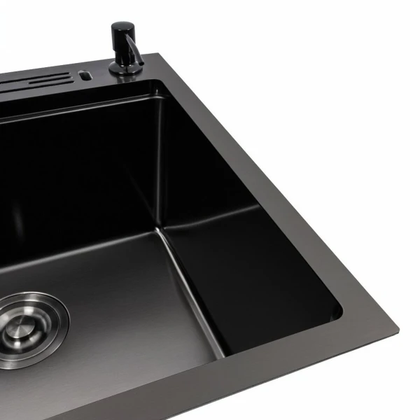 Мийка кухонна Valeso 50×50 см PVD чорна Handmade з підставкою для ножів