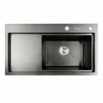 Кухонна мийка чорна Platinum Handmade отвори, круглий сифон PLATINUM PVD 78×43 R (два 3,0/0,8)