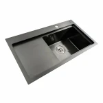 Кухонна мийка чорна Platinum Handmade отвори, круглий сифон PLATINUM PVD 78×43 R (два 3,0/0,8)