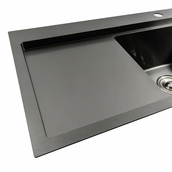 Кухонна мийка чорна Platinum Handmade отвори, круглий сифон PLATINUM PVD 78×43 R (два 3,0/0,8)