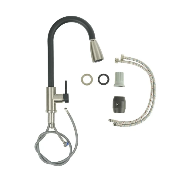 Змішувач з висувним виливом Platinum KT 8203 (8614) Чорний матовий комбі