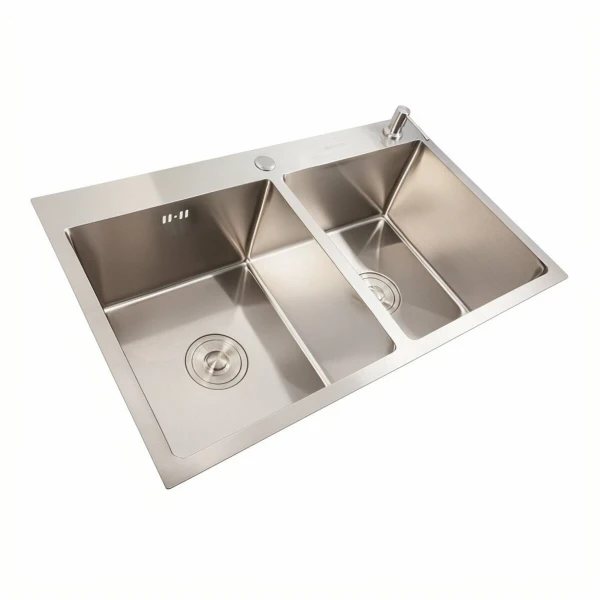 Кухонна мийка нержавійка CM 78*48 VALESO Handmade на дві чаші (круглий сифон, 3.0/0.8)