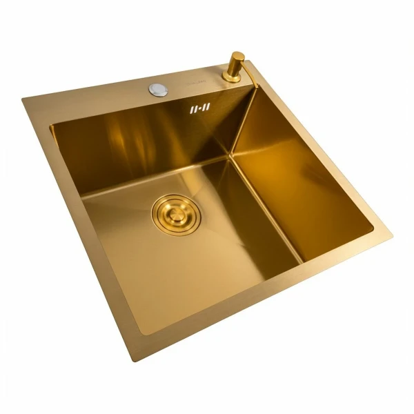 Кухонна мийка 50*50 PVD Gold Valeso Handmade (сифон круглий, 3,0/0,8)