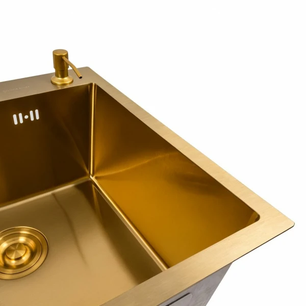 Кухонна мийка 50*50 PVD Gold Valeso Handmade (сифон круглий, 3,0/0,8)