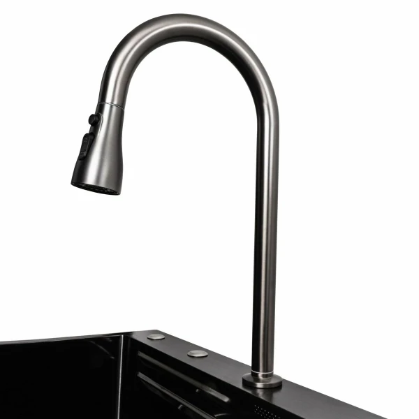 Кухонна мийка чорна Platinum Handmade "ВОДОСПАД" PLATINUM 75×45A PVD