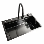 Кухонна мийка чорна Platinum Handmade "ВОДОСПАД" PLATINUM 75×45A PVD