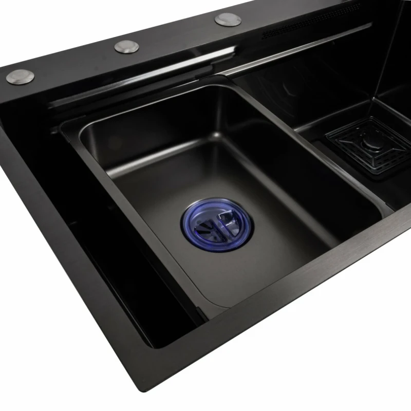 Кухонна мийка чорна Platinum Handmade "ВОДОСПАД" PLATINUM 75×45A PVD