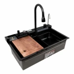 Кухонна мийка чорна Platinum Handmade "ВОДОСПАД" PLATINUM CM 75×46C PVD (Декор)