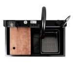 Кухонна мийка чорна Platinum Handmade "ВОДОСПАД" PLATINUM CM 75×46C PVD (Декор)