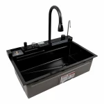 Кухонна мийка чорна Platinum Handmade "ВОДОСПАД" PLATINUM CM 75×46C PVD (Декор)