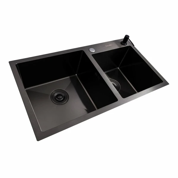 Кухонна мийка 78*43 PVD чорна на дві чаші VALESO Handmade (3.0/0.8)