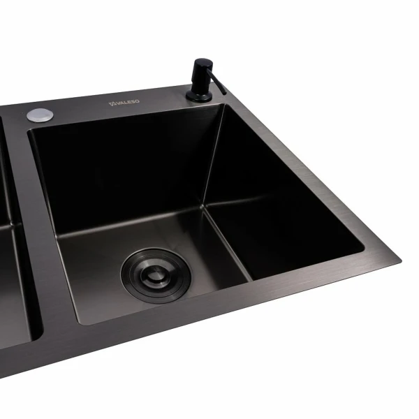 Кухонна мийка 78*43 PVD чорна на дві чаші VALESO Handmade (3.0/0.8)