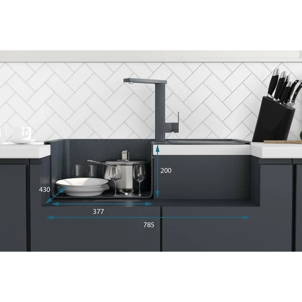 Гранітна мийка для кухні VALESO 7950 Selena матова Антрацит