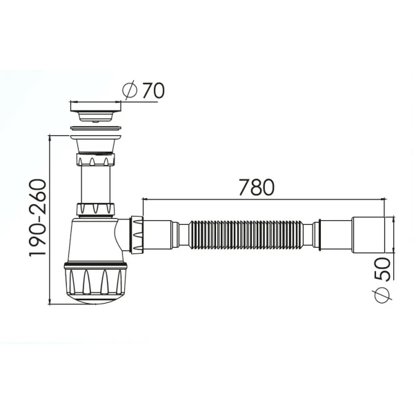 Сифон з відстійником для мийок з малою горловиною з гофрою 1060 NOVA