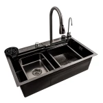 Кухонна мийка чорна Platinum Handmade "Водоспад" PLATINUM 75×45G