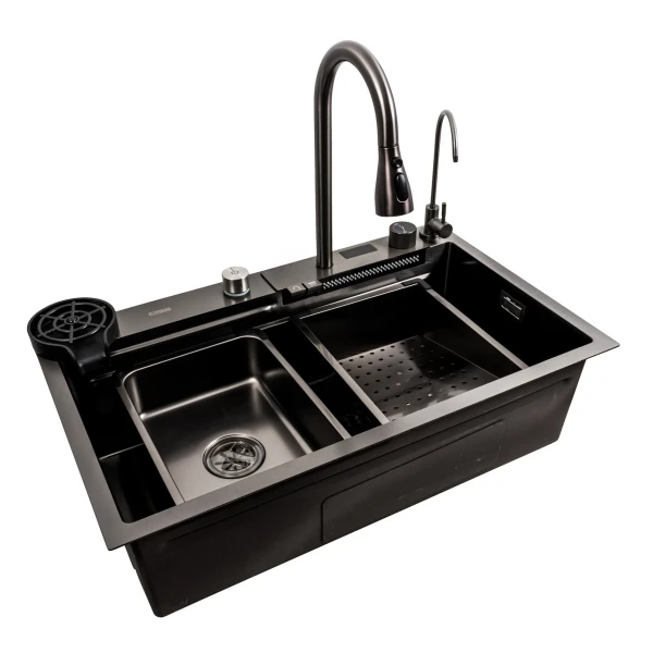 Кухонна мийка чорна Platinum Handmade "Водоспад" PLATINUM 75×45G