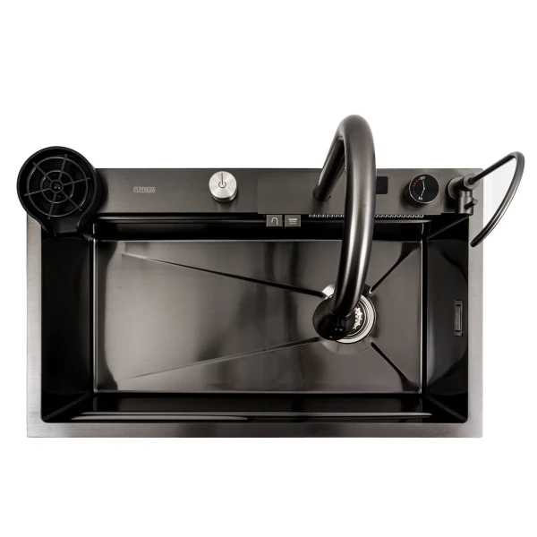 Кухонна мийка чорна Platinum Handmade "Водоспад" PLATINUM 75×45G