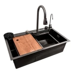 Кухонна мийка чорна Platinum Handmade "Водоспад" PLATINUM 75×45G