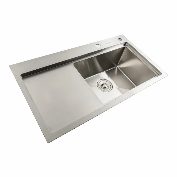 Кухонна мийка Platinum Handmade отвори, круглий сифон PLATINUM 78×43 R нержавійка (два 3,0/0,8)