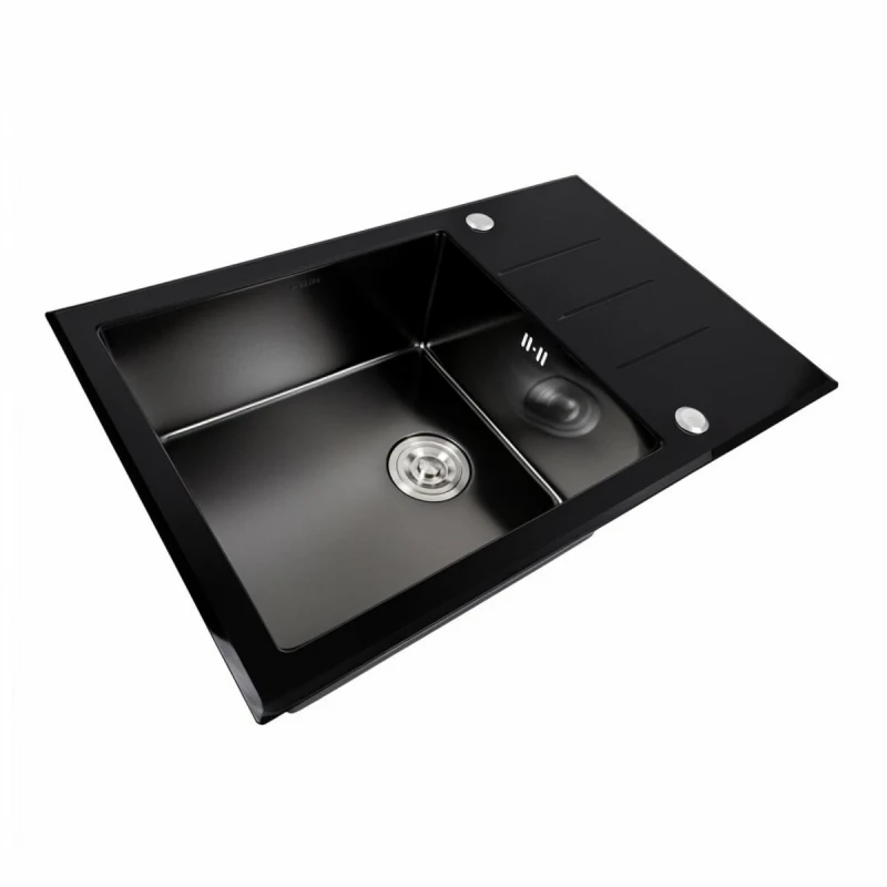 Кухонна мийка скляна CM 78*50 PVD VALESO Handmade чорна