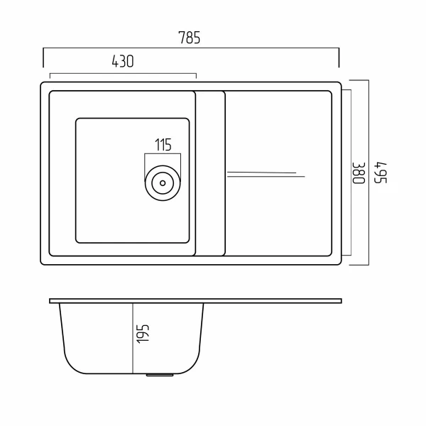 Гранітна мийка для кухні Platinum 7950 Selena матова Антрацит