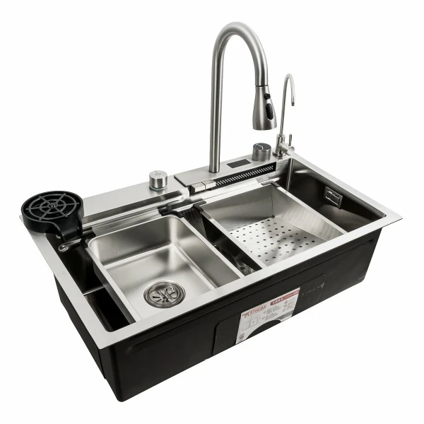 Кухонна мийка сатин Platinum Handmade "Водоспад" повна комплектація PLATINUM 75×45G