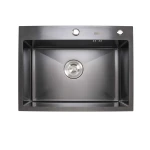 Кухонна мийка VALESO Handmade PVD 600х450х220 чорна (товщина 3,0/1,5 мм + дозатор в комплекті)