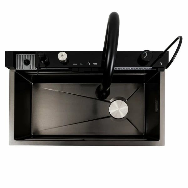 Кухонна мийка чорна Platinum Handmade "Водоспад" PLATINUM PVD 75×45М