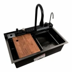 Кухонна мийка чорна Platinum Handmade "Водоспад" PLATINUM PVD 75×45М