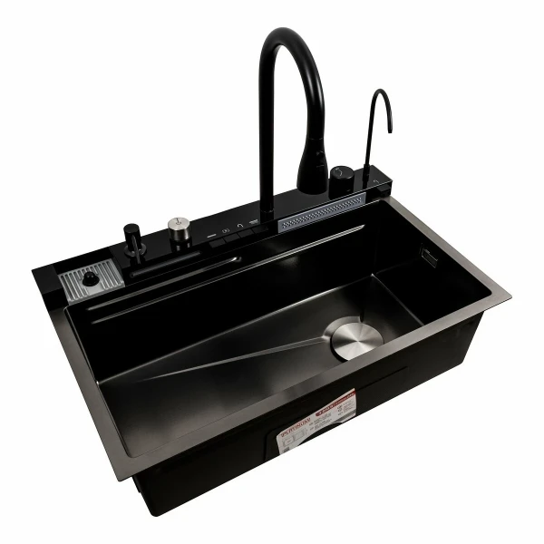 Кухонна мийка чорна Platinum Handmade "Водоспад" PLATINUM PVD 75×45М